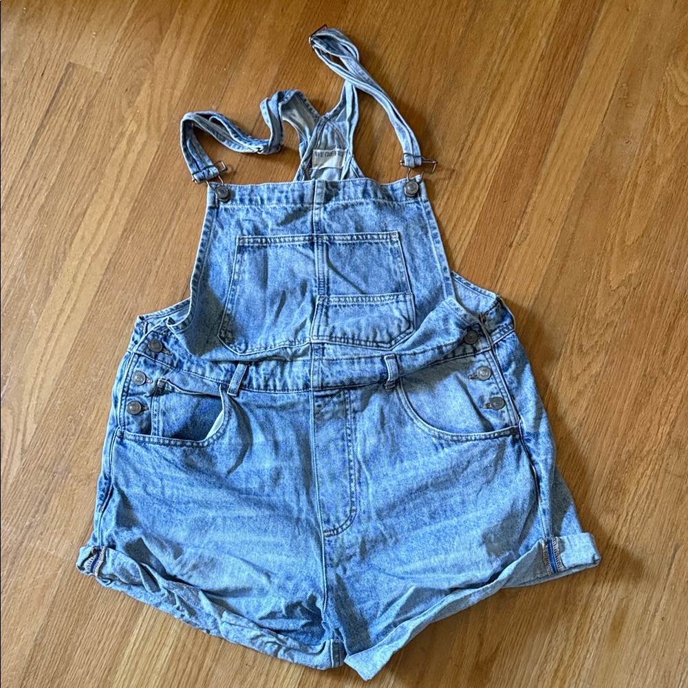 Free People Light Blue Denim Short Overalls